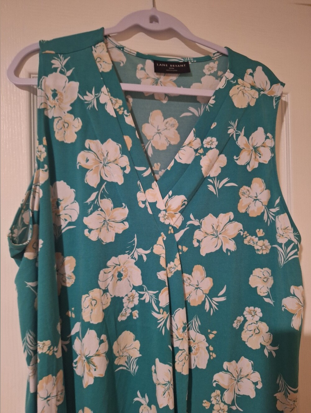 Lane‎ Bryant Teal Floral V-Neck Cold Shoulder Camisole 22/24 Blouse
